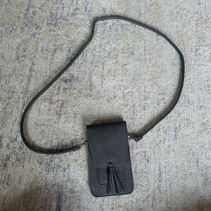 Grey Leather Phone Crossbody